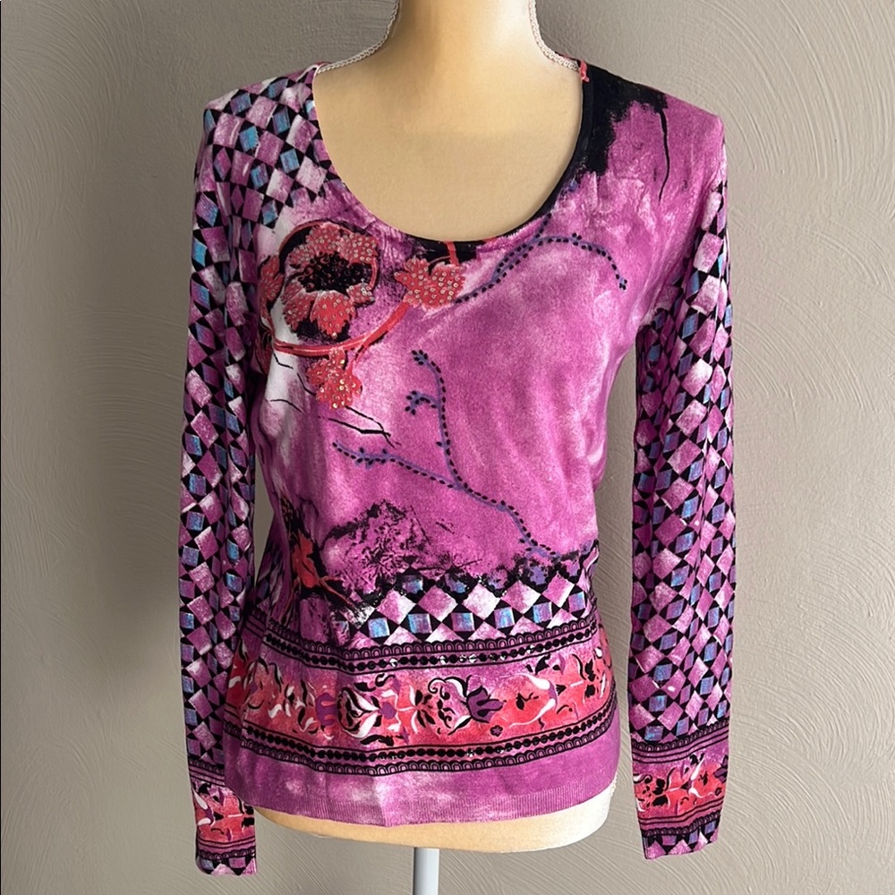 Women's Pink Patterned Sweater with Sequin and bead details
